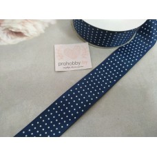 Лента репсовая 25 мм "Мелкий горох на темно-синем" №38